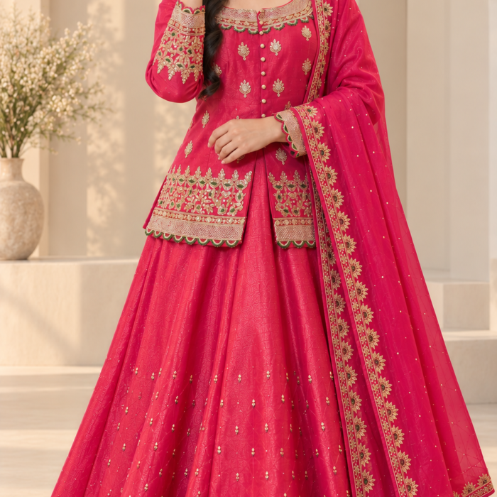 Rani Pink Embroidered Anarkali Suit