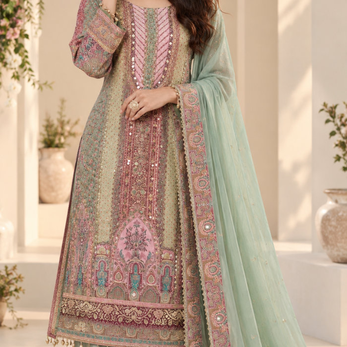 Mint Green Embroidered Sharara Set
